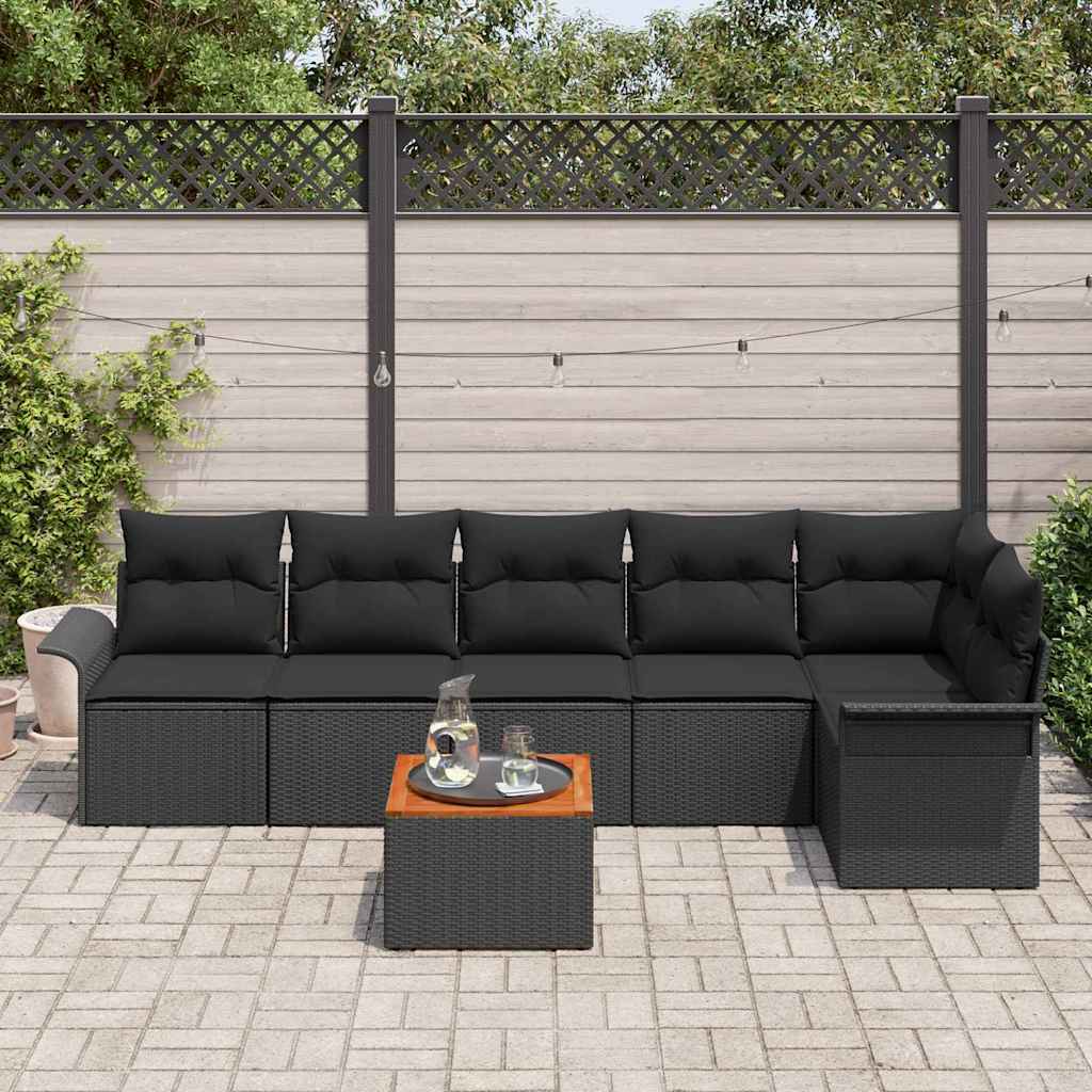 Garden Sofa Set with Storage 7 pcs Black Poly Rattan
