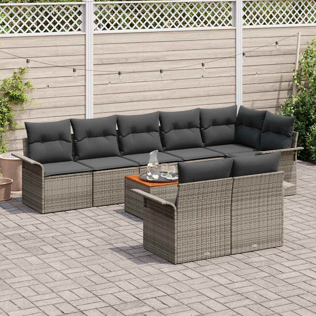Garden Sofa Set with Storage 9 pcs Grey Poly Rattan