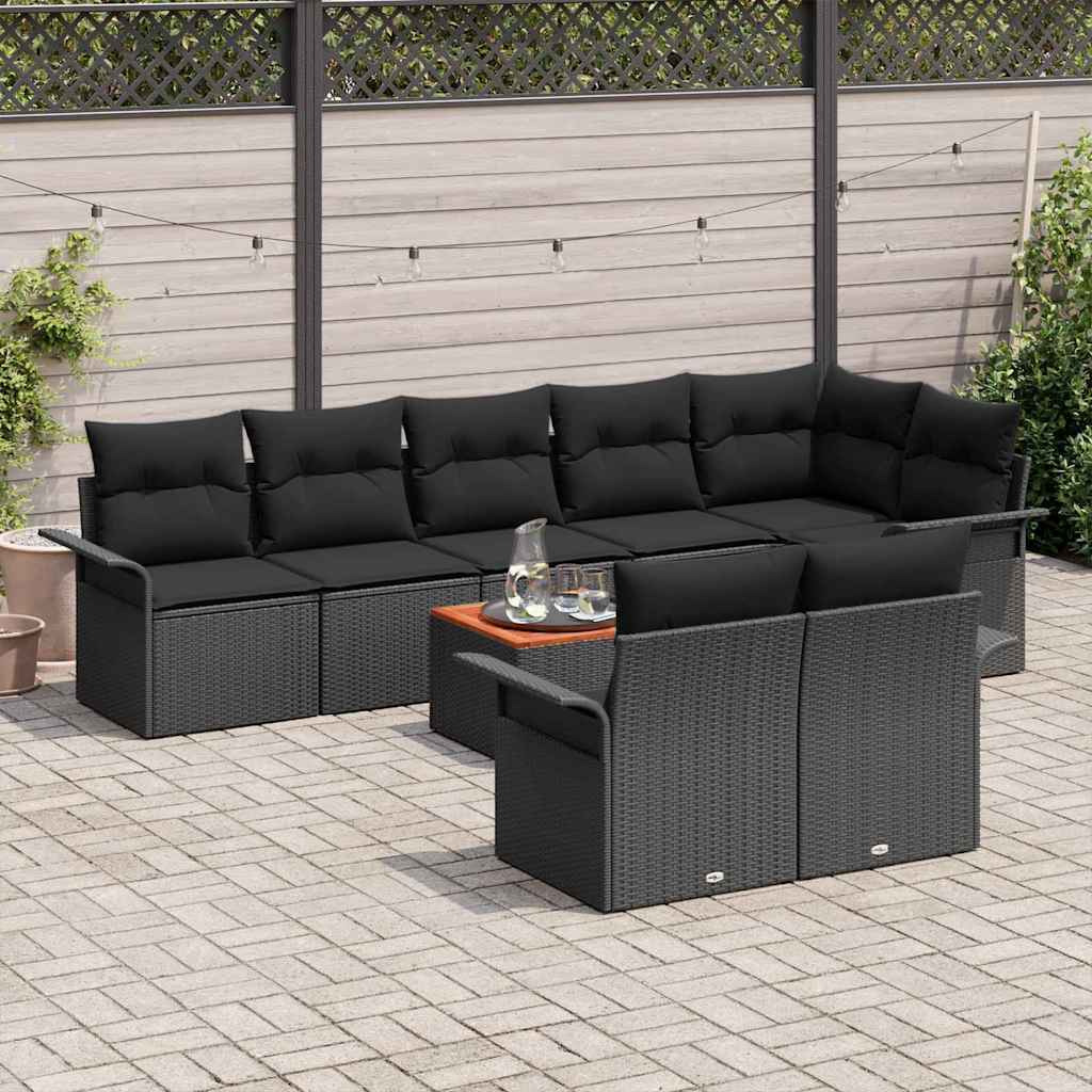 Garden Sofa Set with Storage 9 pcs Black Poly Rattan