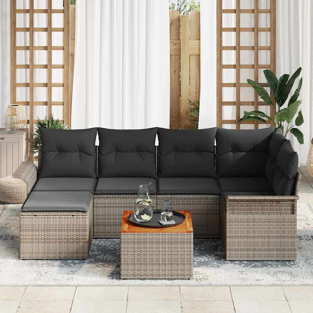 Garden Sofa Set with Storage 7 pcs Grey Poly Rattan