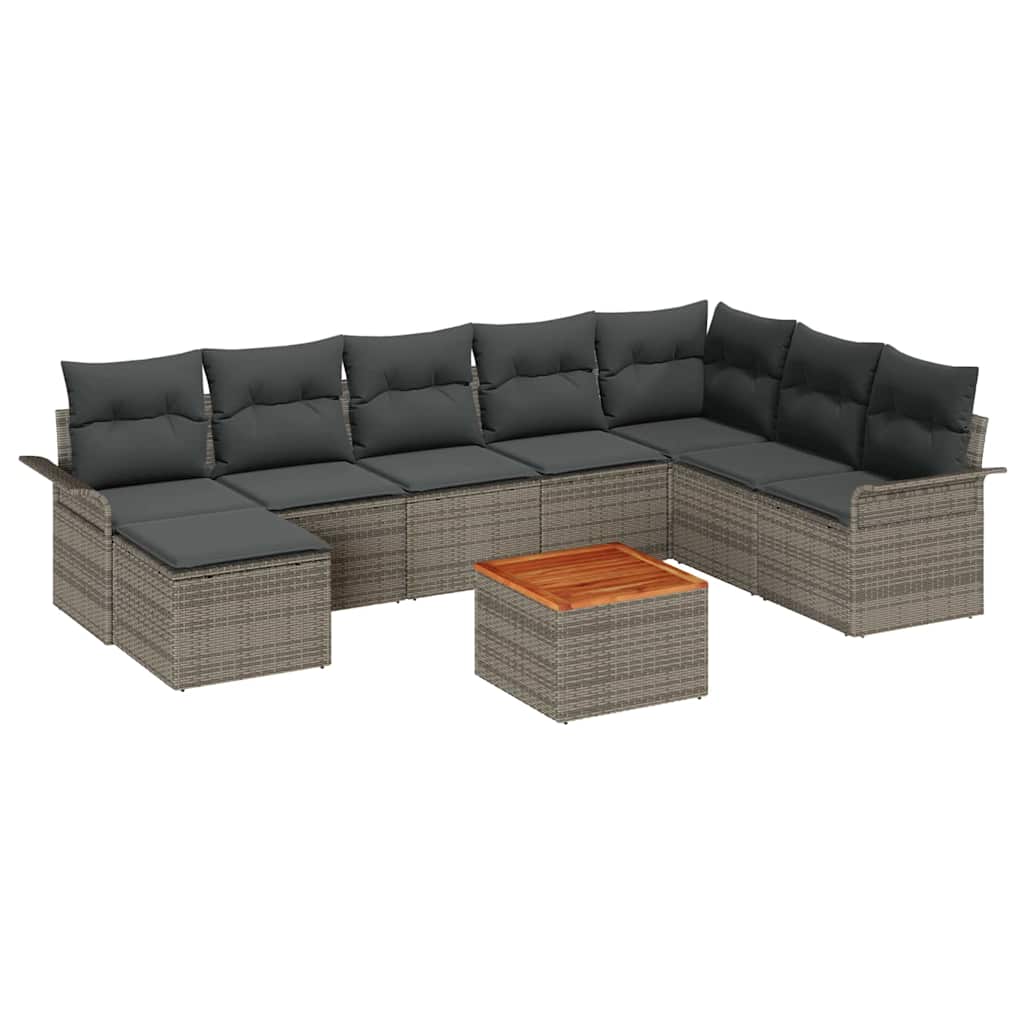 Garden Sofa Set with Storage 9 pcs Grey Poly Rattan