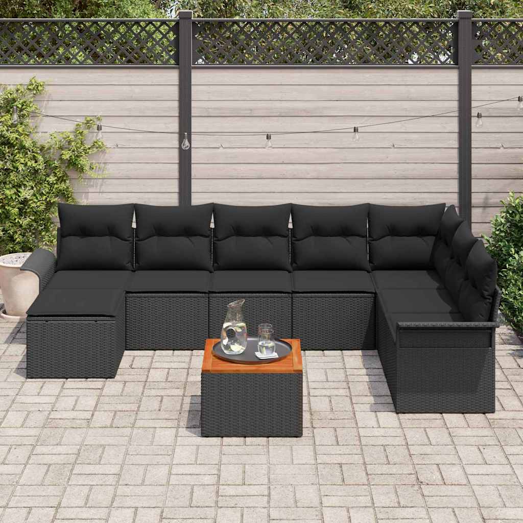 Garden Sofa Set with Storage 9 pcs Black Poly Rattan