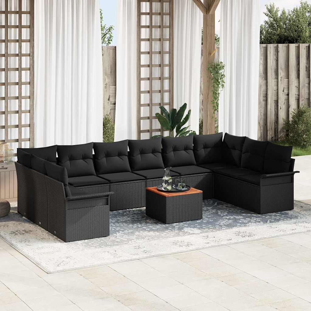 Garden Sofa Set with Storage 11 pcs Black Poly Rattan