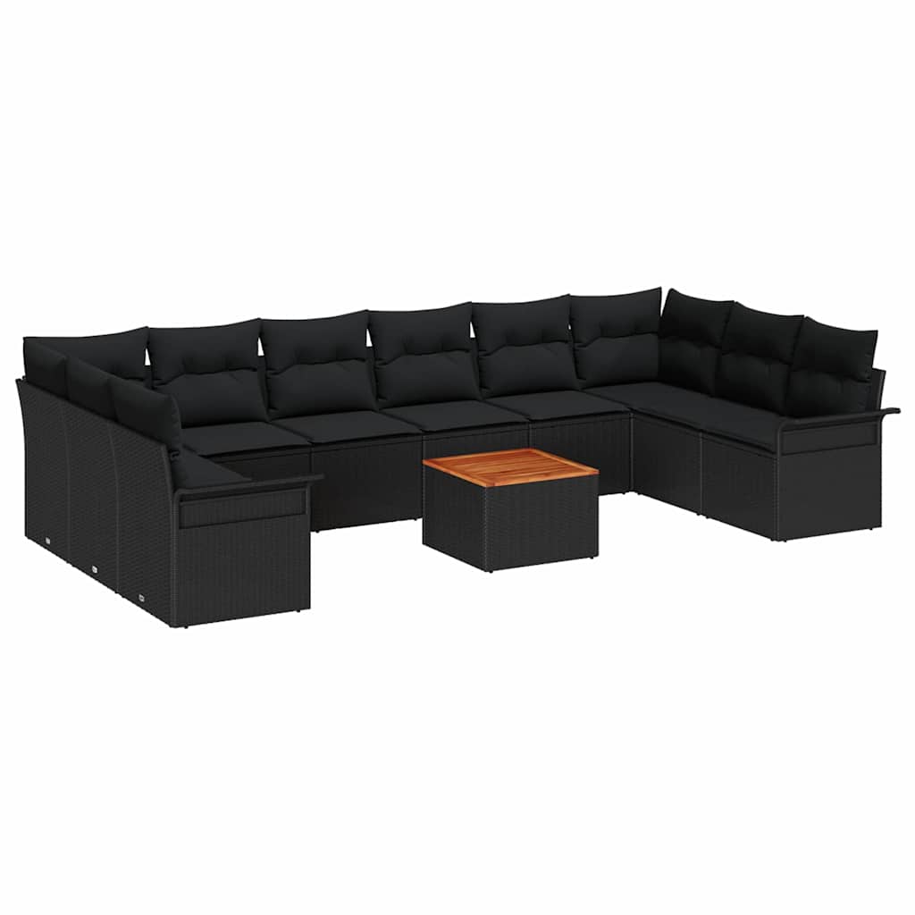 Garden Sofa Set with Storage 11 pcs Black Poly Rattan