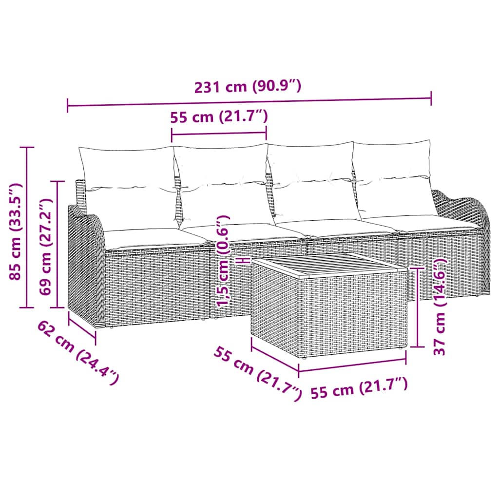 Garden Sofa Set with Cushion with Storage Manual 5 pcs Black