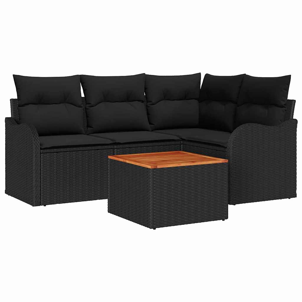 Garden Sofa Set with Storage 5 pcs Black Poly Rattan