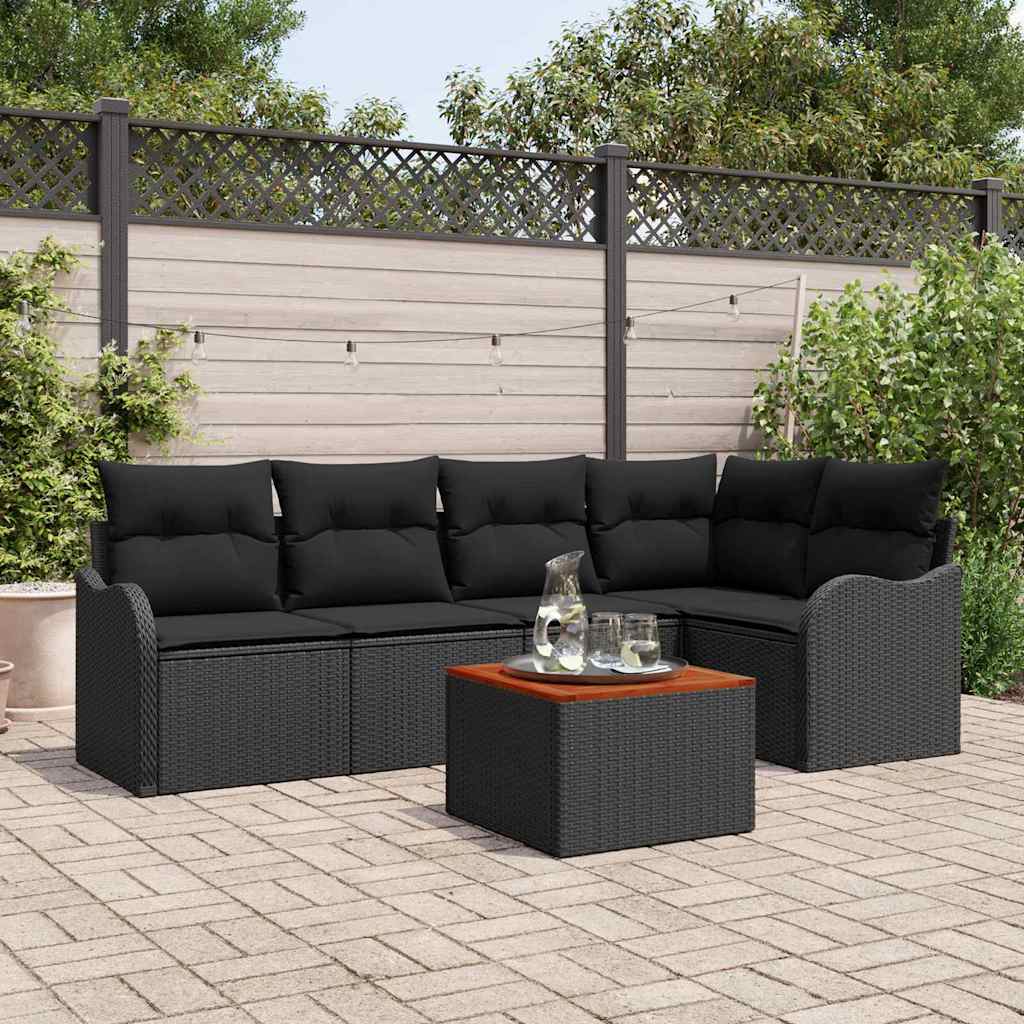 Garden Sofa Set 6 pcs Black Poly Rattan