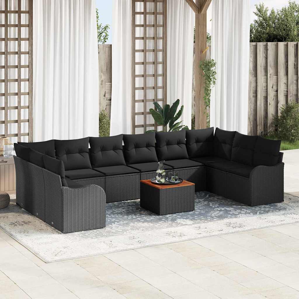 Garden Sofa Set with Storage 11 pcs Black Poly Rattan
