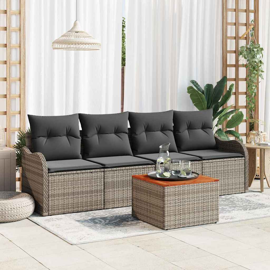Garden Sofa Set with Storage 5 pcs Grey Poly Rattan