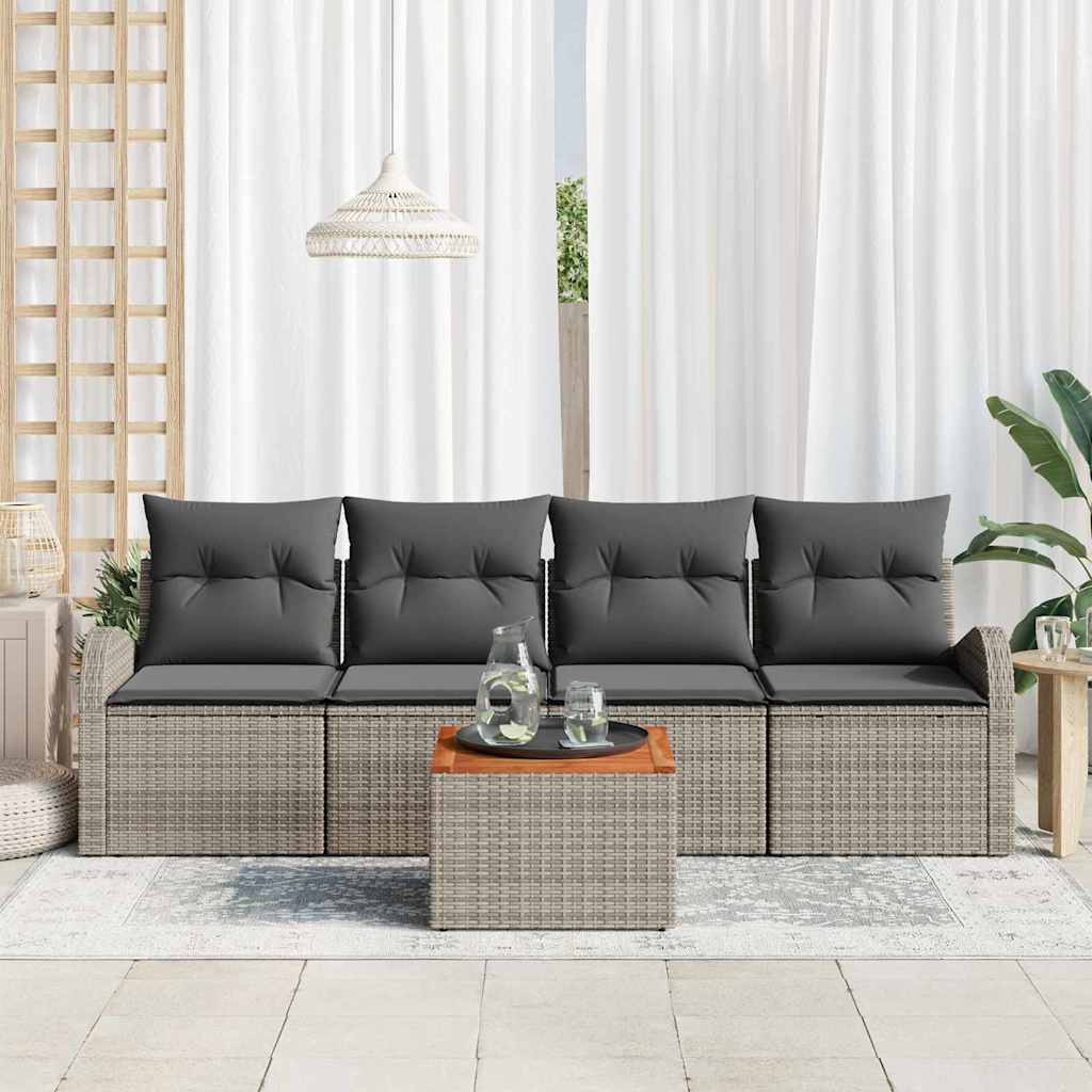 Garden Sofa Set with Storage 5 pcs Grey Poly Rattan