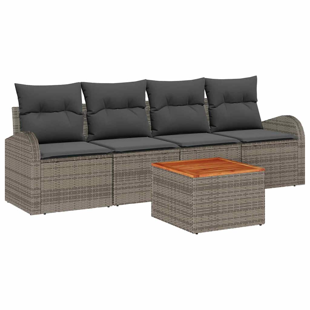 Garden Sofa Set with Storage 5 pcs Grey Poly Rattan