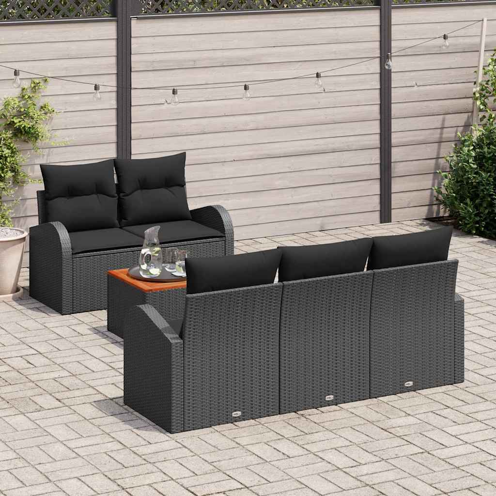 Garden Sofa Set 6 pcs Black Poly Rattan