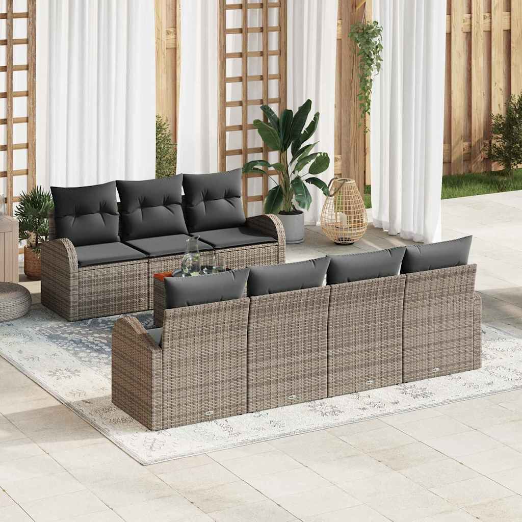Garden Sofa Set with Storage 8 pcs Grey Poly Rattan