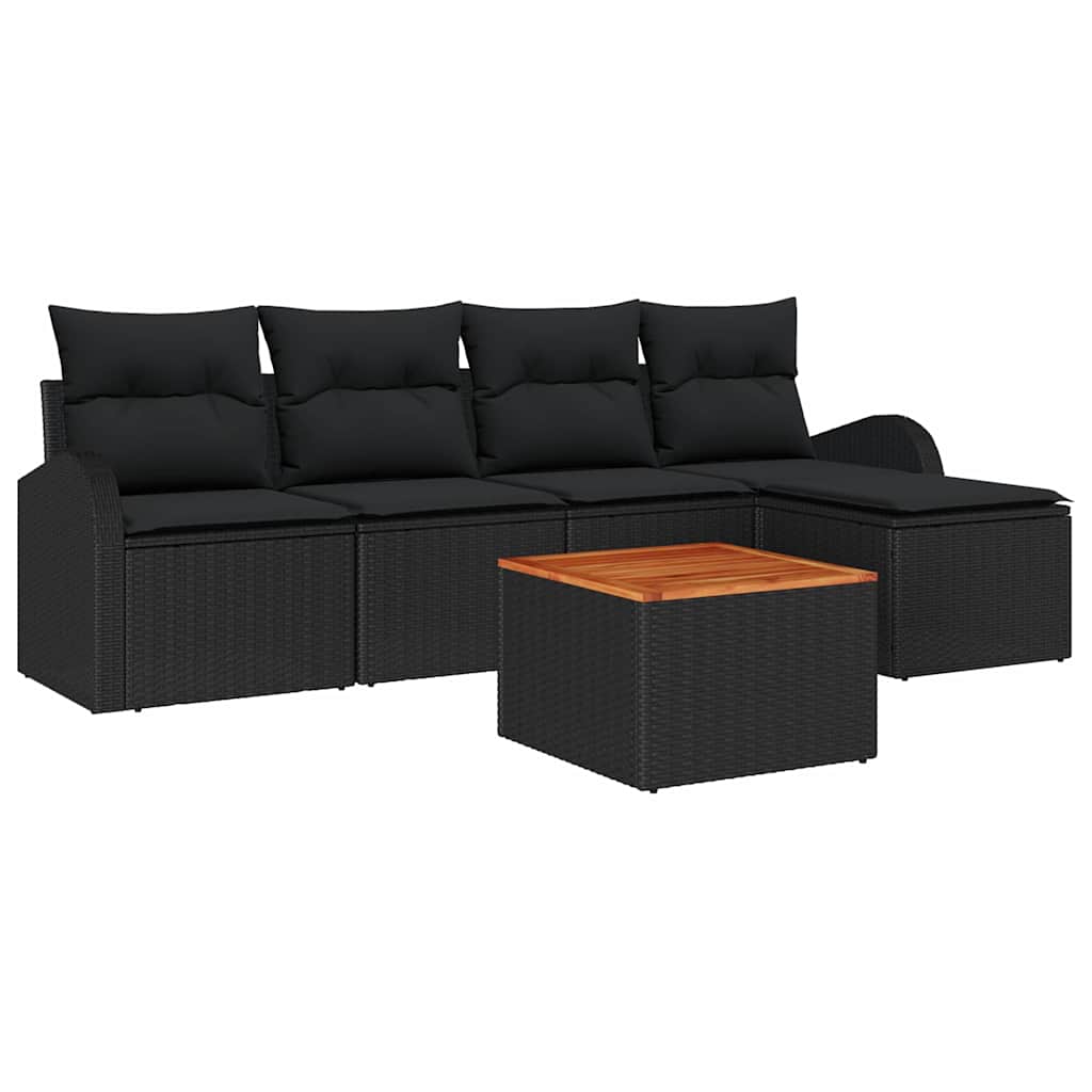 Garden Sofa Set 6 pcs Black Poly Rattan