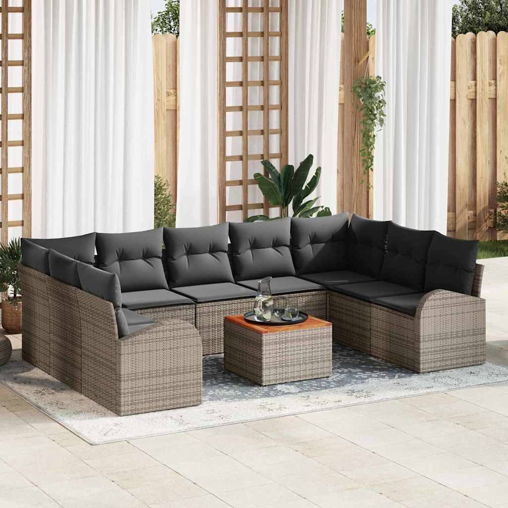 Garden Sofa Set with Storage 10 pcs Grey Poly Rattan
