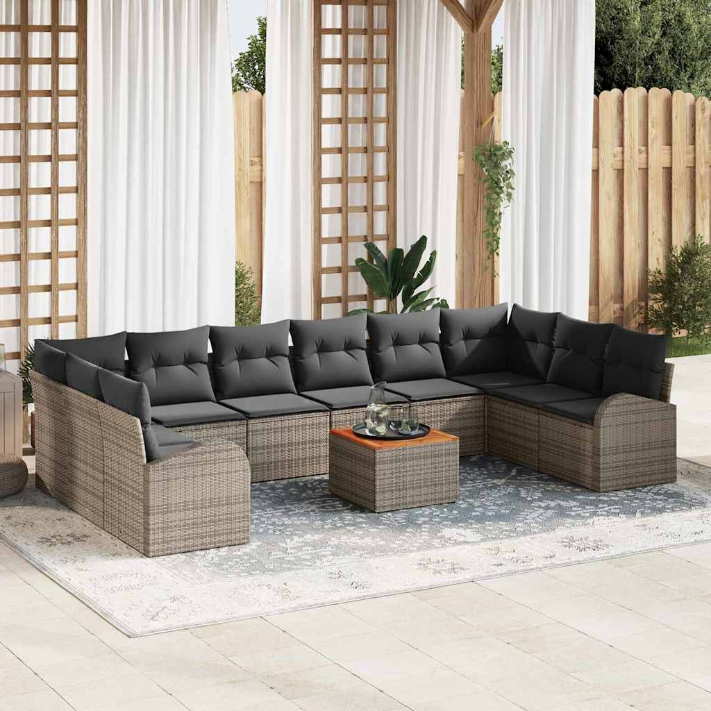 Garden Sofa Set with Storage 11 pcs Grey Poly Rattan