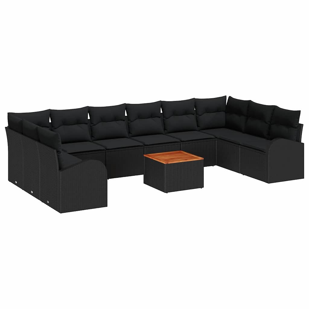 Garden Sofa Set with Storage 11 pcs Black Poly Rattan