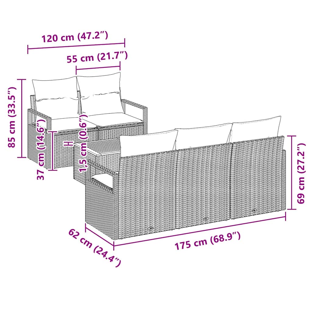 Garden Sofa Set 6 pcs Black