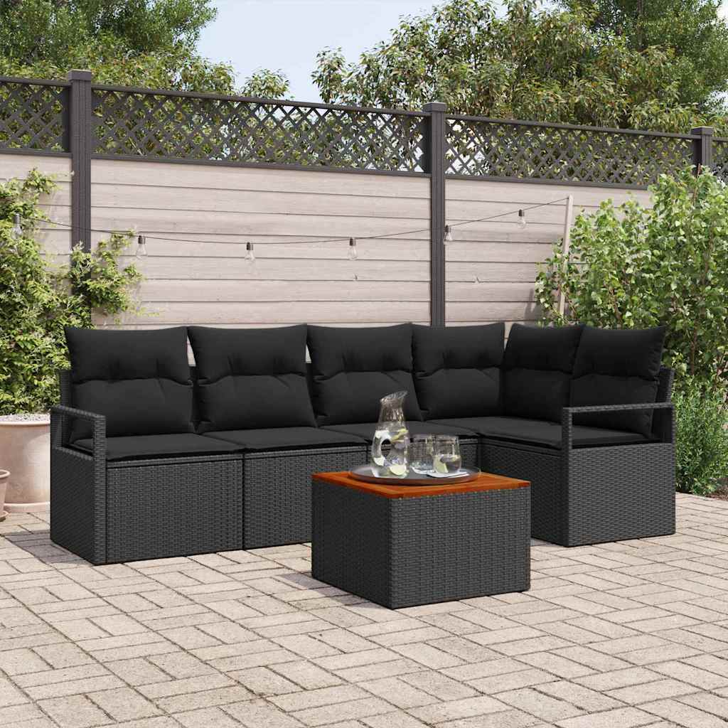 Garden Sofa Set 6 pcs Black Poly Rattan