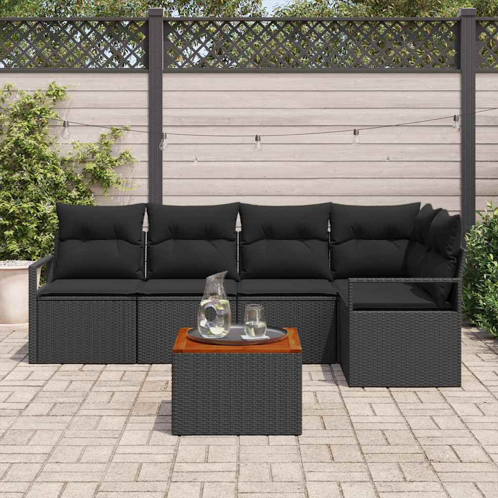 Garden Sofa Set 6 pcs Black Poly Rattan