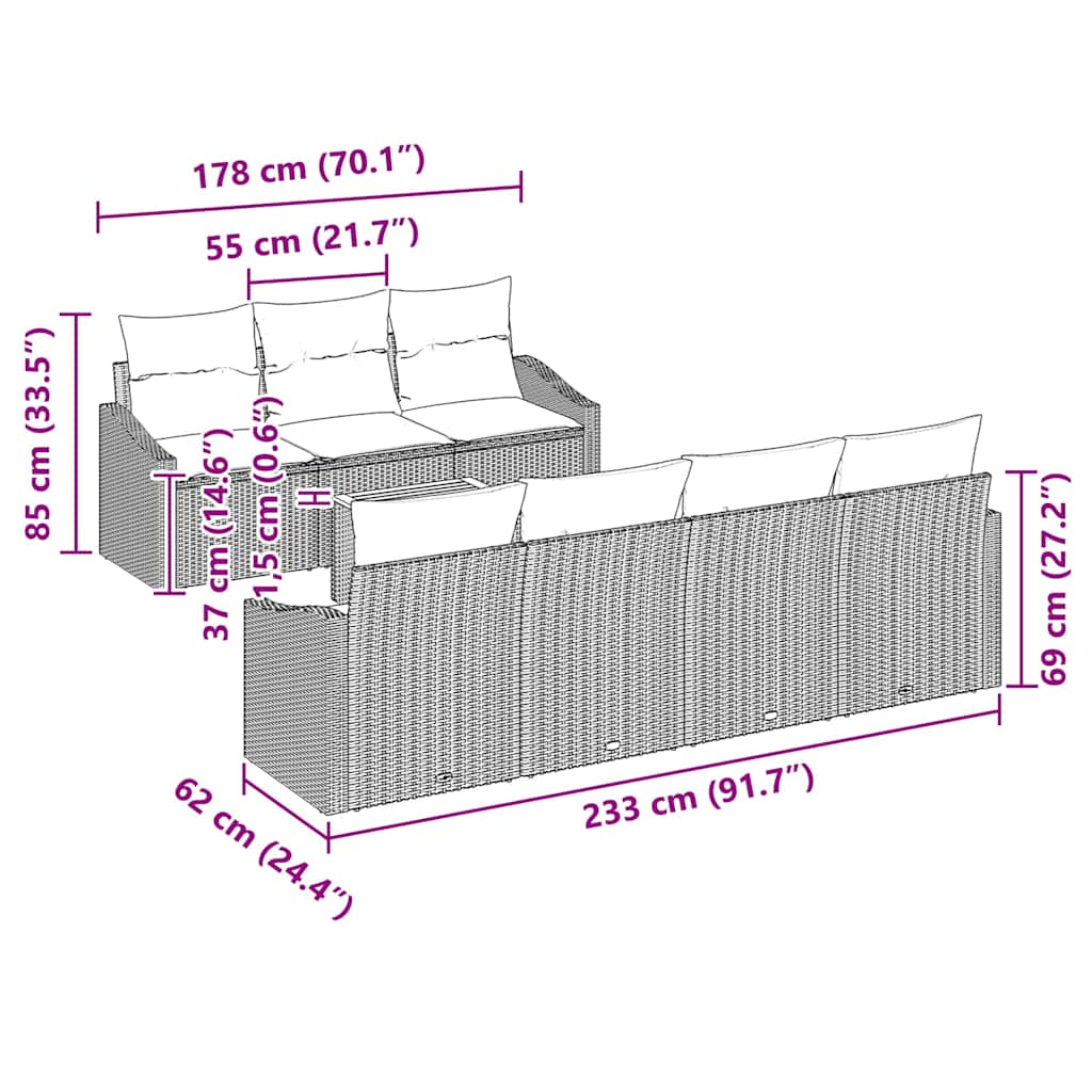 Garden Sofa Set 8 pcs Grey