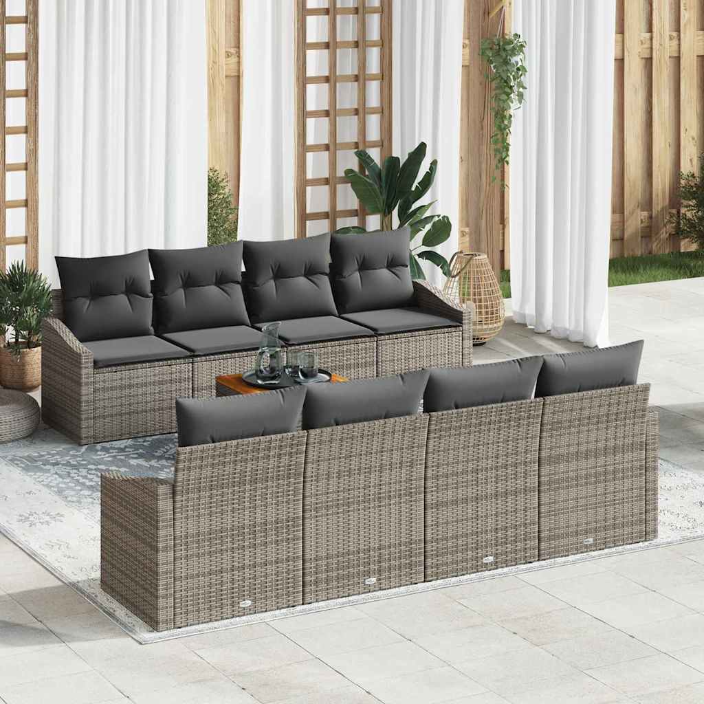 Garden Sofa Set with Storage 9 pcs Grey Poly Rattan