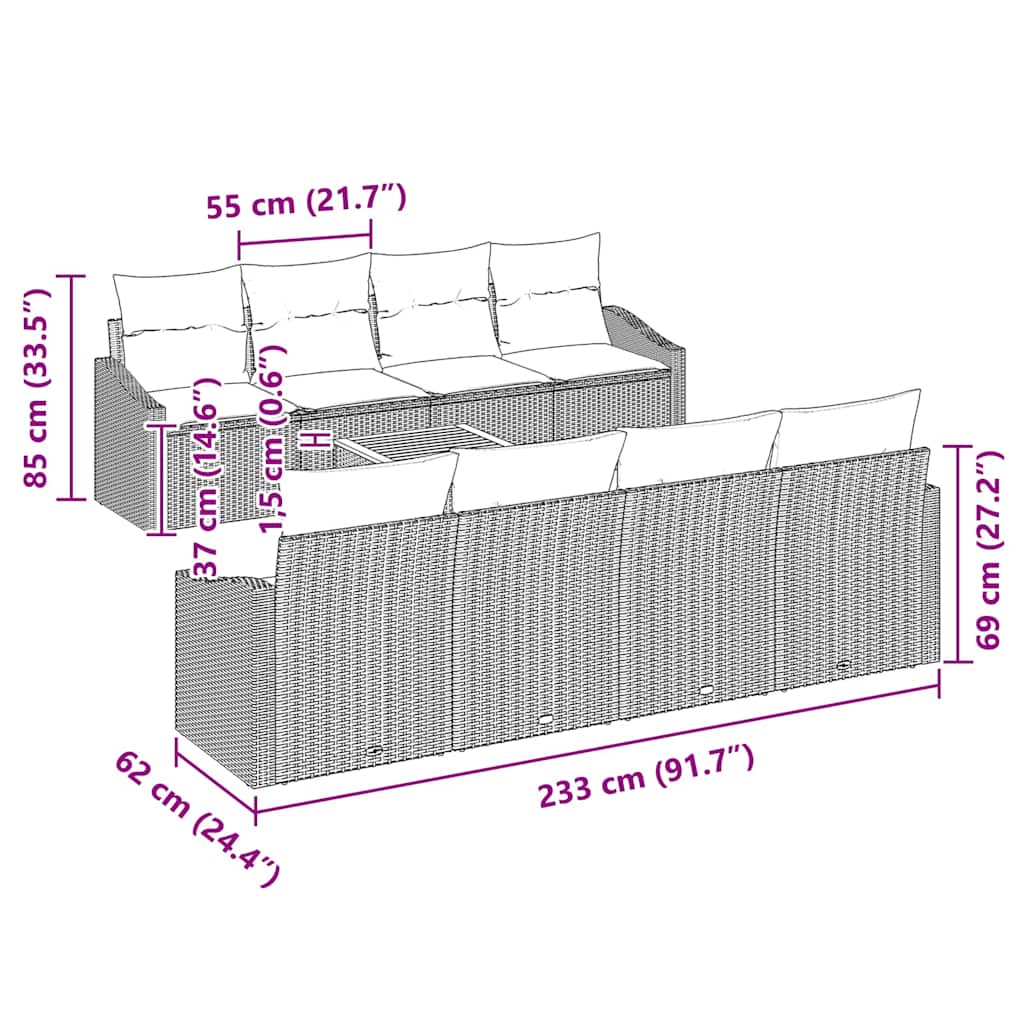 Garden Sofa Set with Storage 9 pcs Grey Poly Rattan
