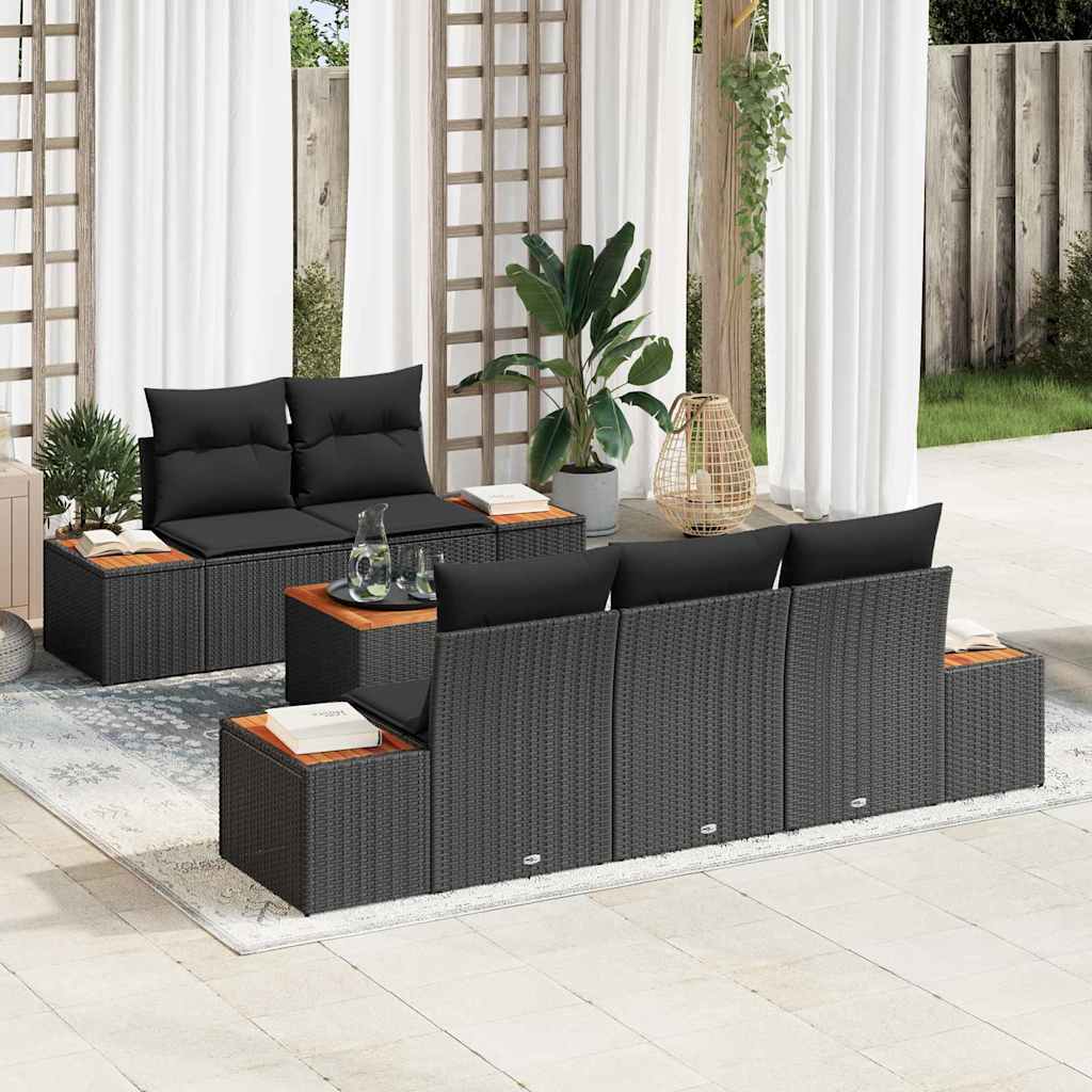 Garden Sofa Set with Cushion 6 pcs Black Poly rattan