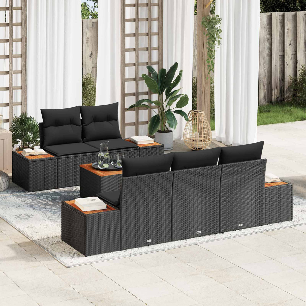 Garden Sofa Set with Storage 6 pcs Black Poly rattan