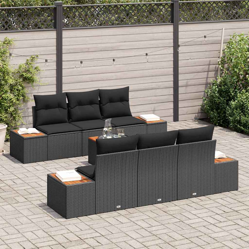 Garden Sofa Set with Cushion 7 pcs Black Poly rattan