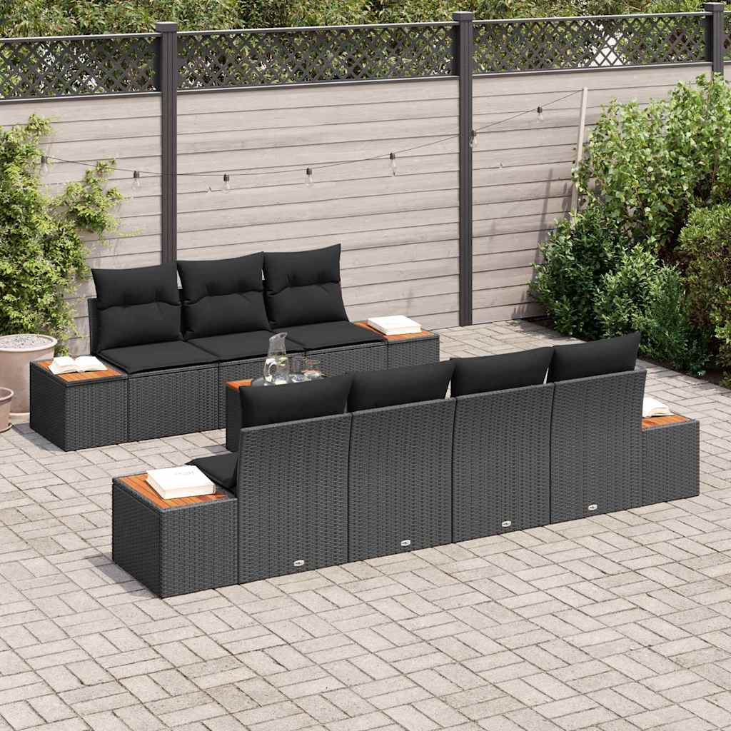 Garden Sofa Set with Cushion 8 pcs Black Poly rattan