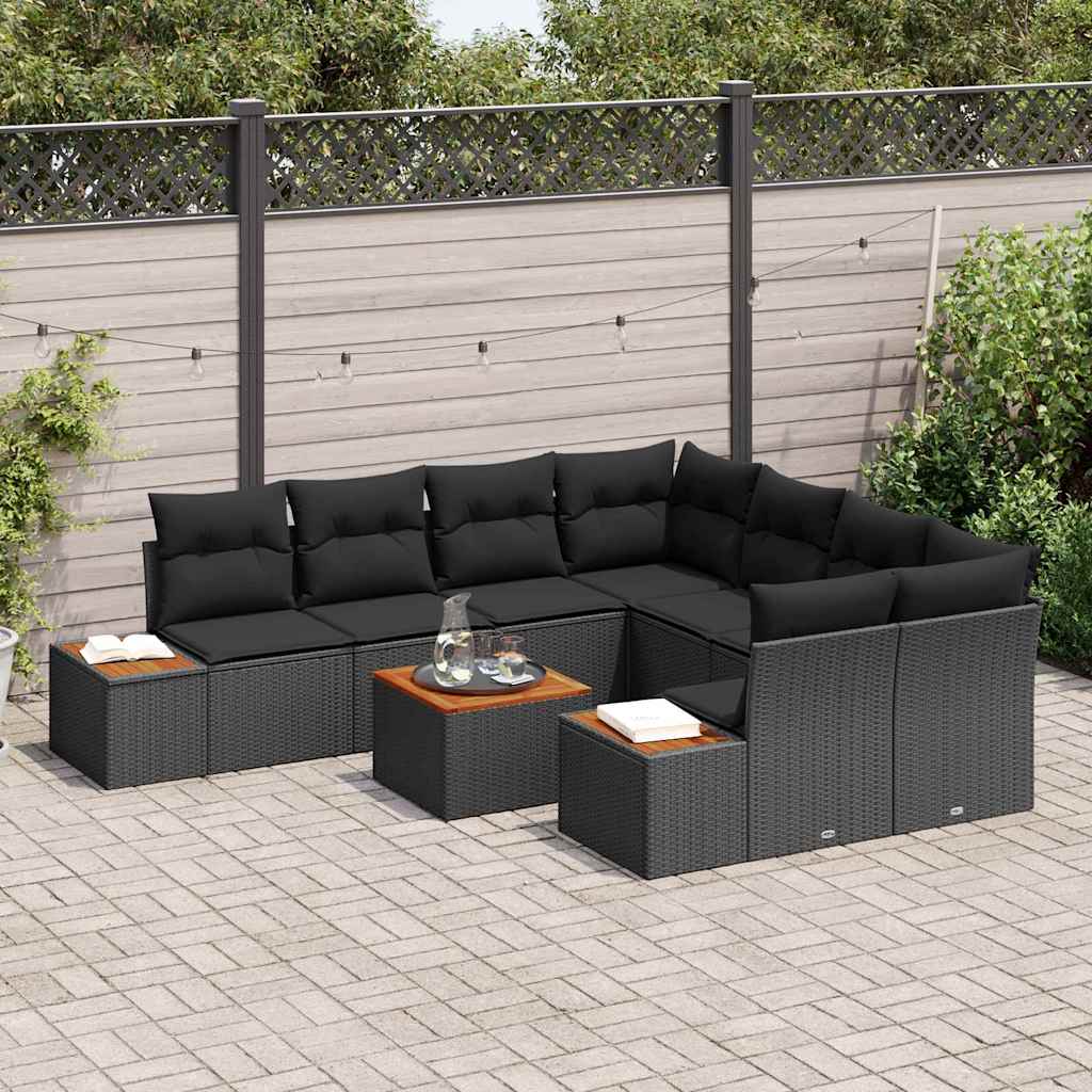 Garden Sofa Set with Cushion 9 pcs Black Poly rattan