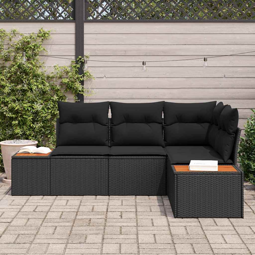 Garden Sofa Set with Cushion 4 pcs Black Poly rattan