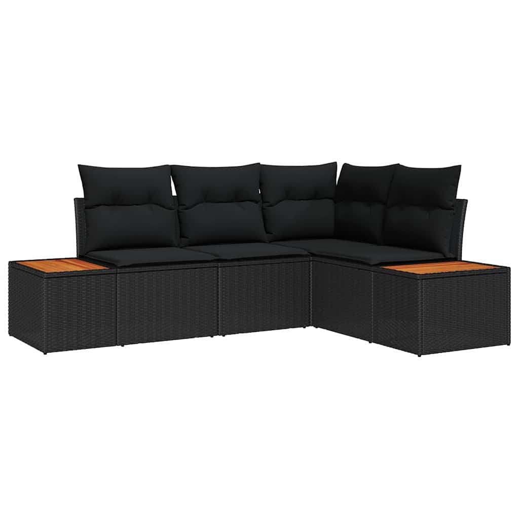 Garden Sofa Set with Cushion 4 pcs Black Poly rattan
