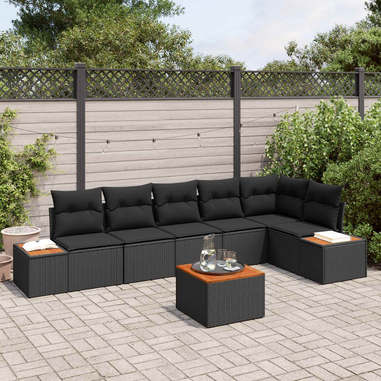 Garden Sofa Set with Cushion 6 pcs Black Poly Rattan