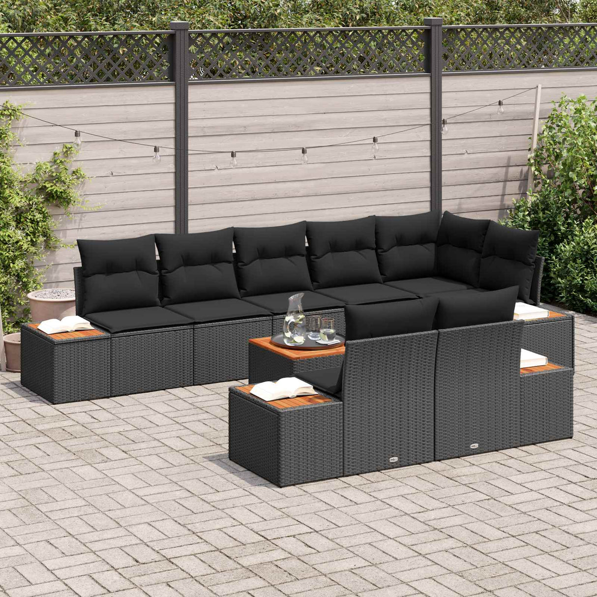 Garden Sofa Set with Cushion 8 pcs Black Poly Rattan