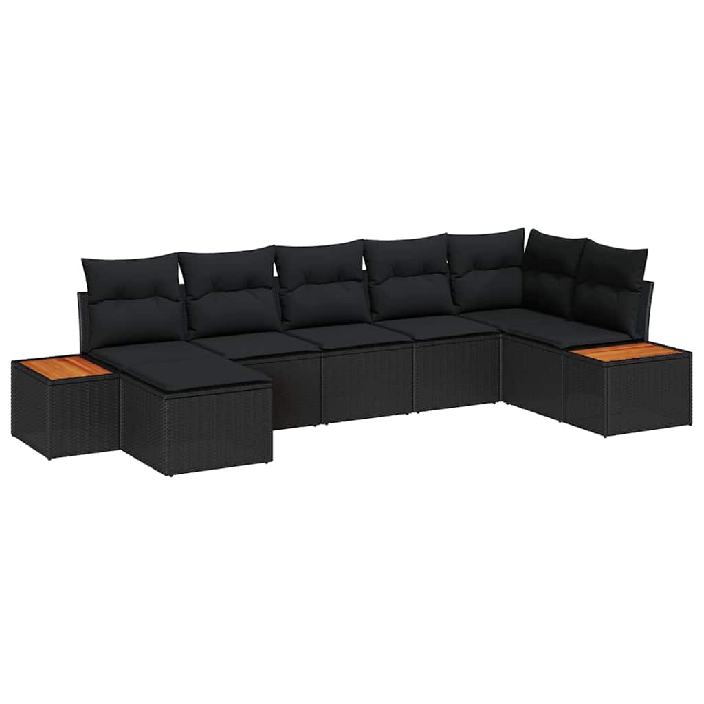 Garden Sofa Set with Cushion 7 pcs Black Poly Rattan