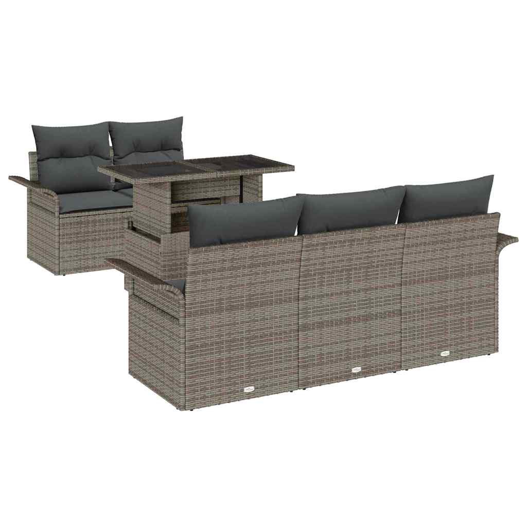 Garden Sofa Set with Cushion 6 pcs Grey Poly Rattan