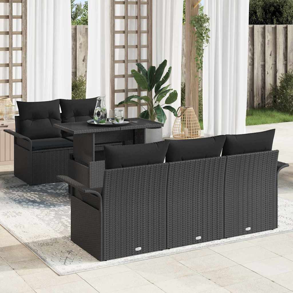 Garden Sofa Set with Cushion 6 pcs Black Poly Rattan