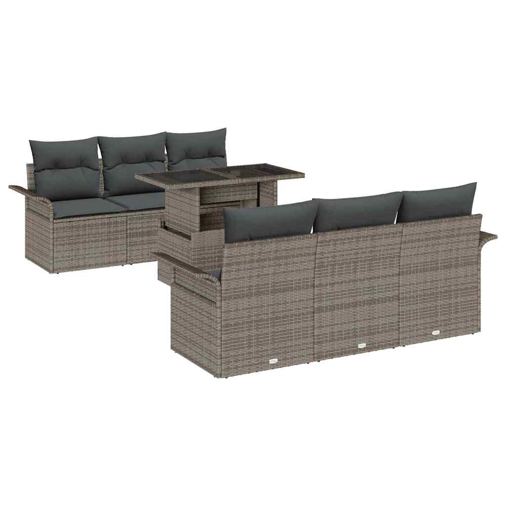 Garden Sofa Set with Cushion 7 pcs Grey Poly Rattan
