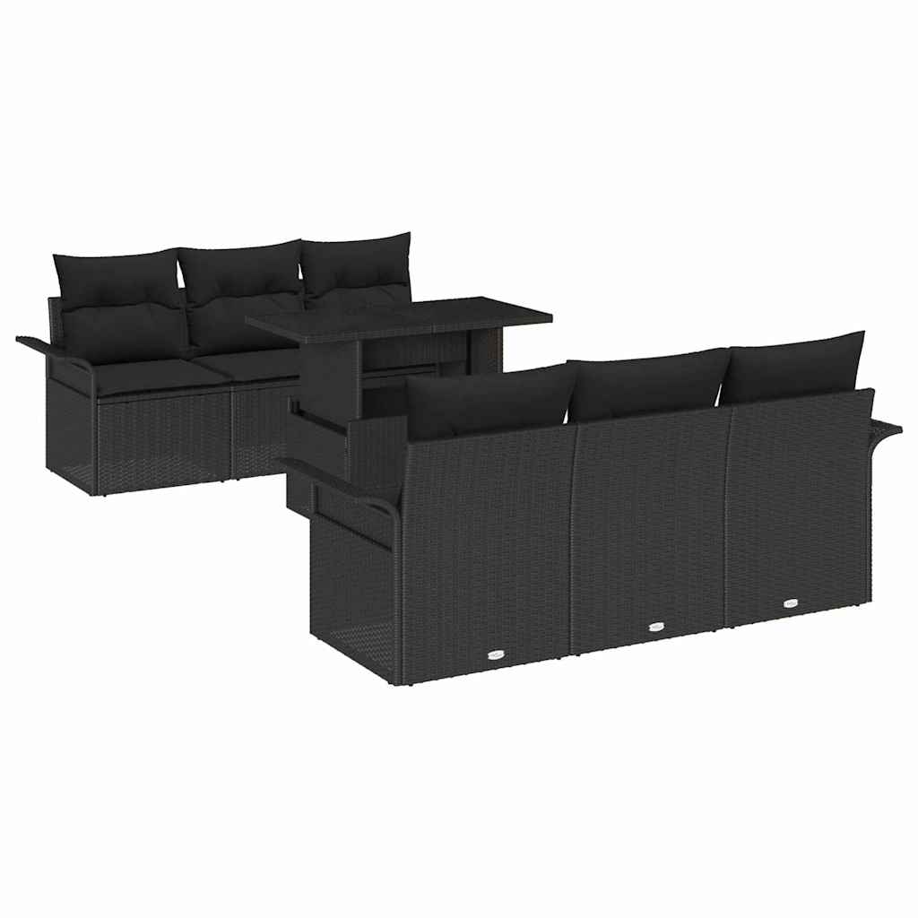 Garden Sofa Set with Cushion 7 pcs Black Poly Rattan