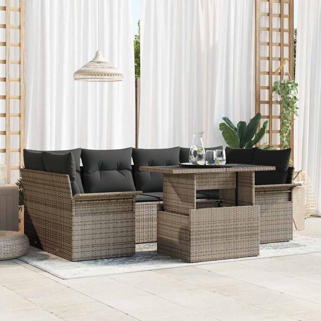 Garden Sofa Set with Cushion 7 pcs Grey Poly Rattan