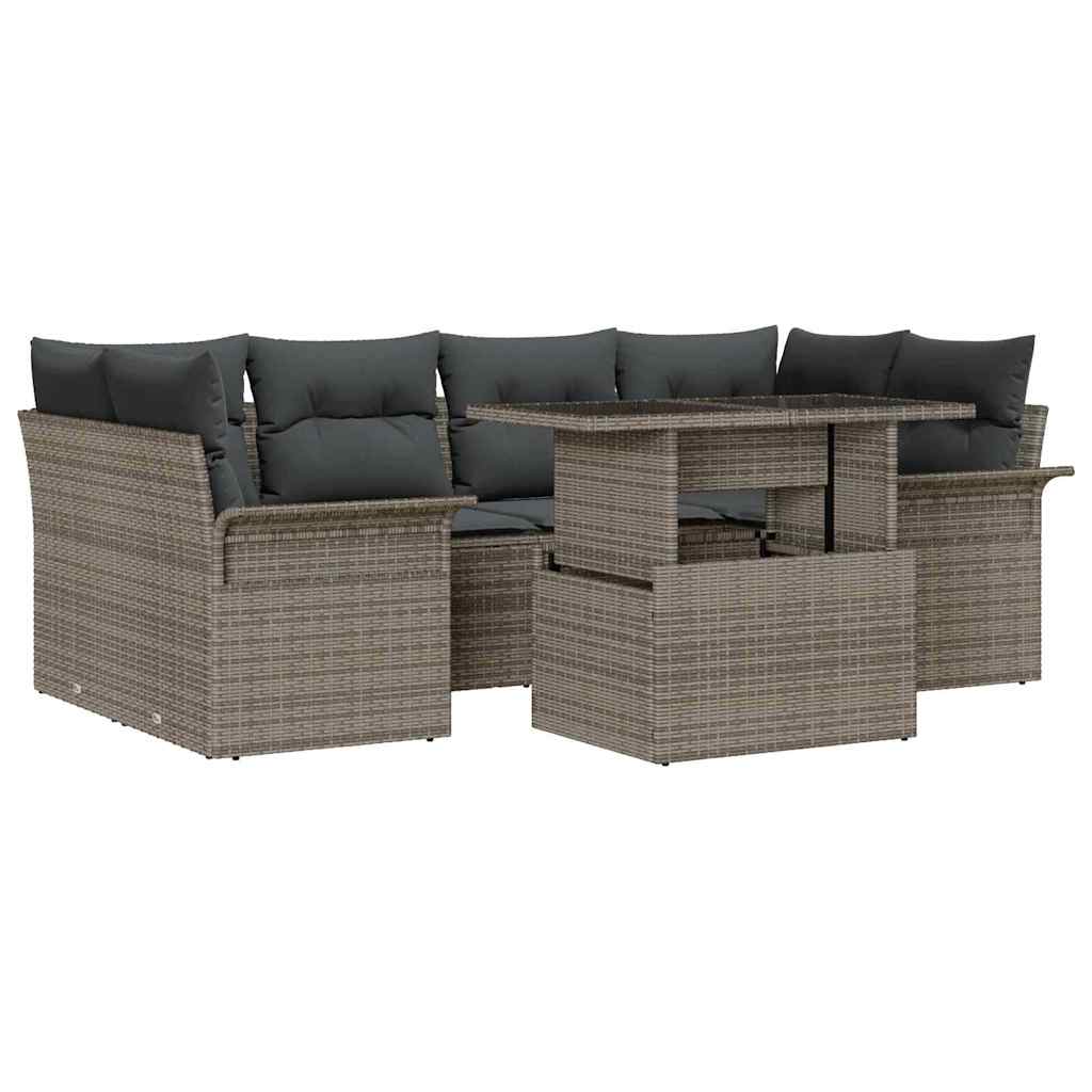 Garden Sofa Set with Cushion 7 pcs Grey Poly Rattan