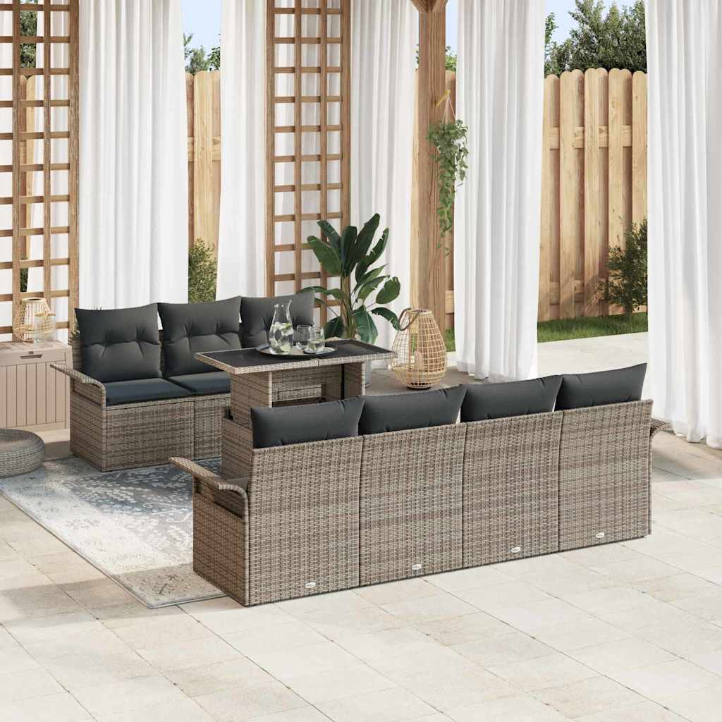 Garden Sofa Set with Cushion 8 pcs Grey Poly Rattan