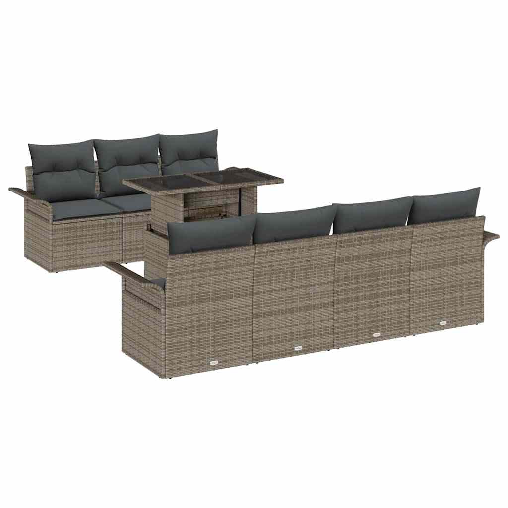 Garden Sofa Set with Cushion 8 pcs Grey Poly Rattan