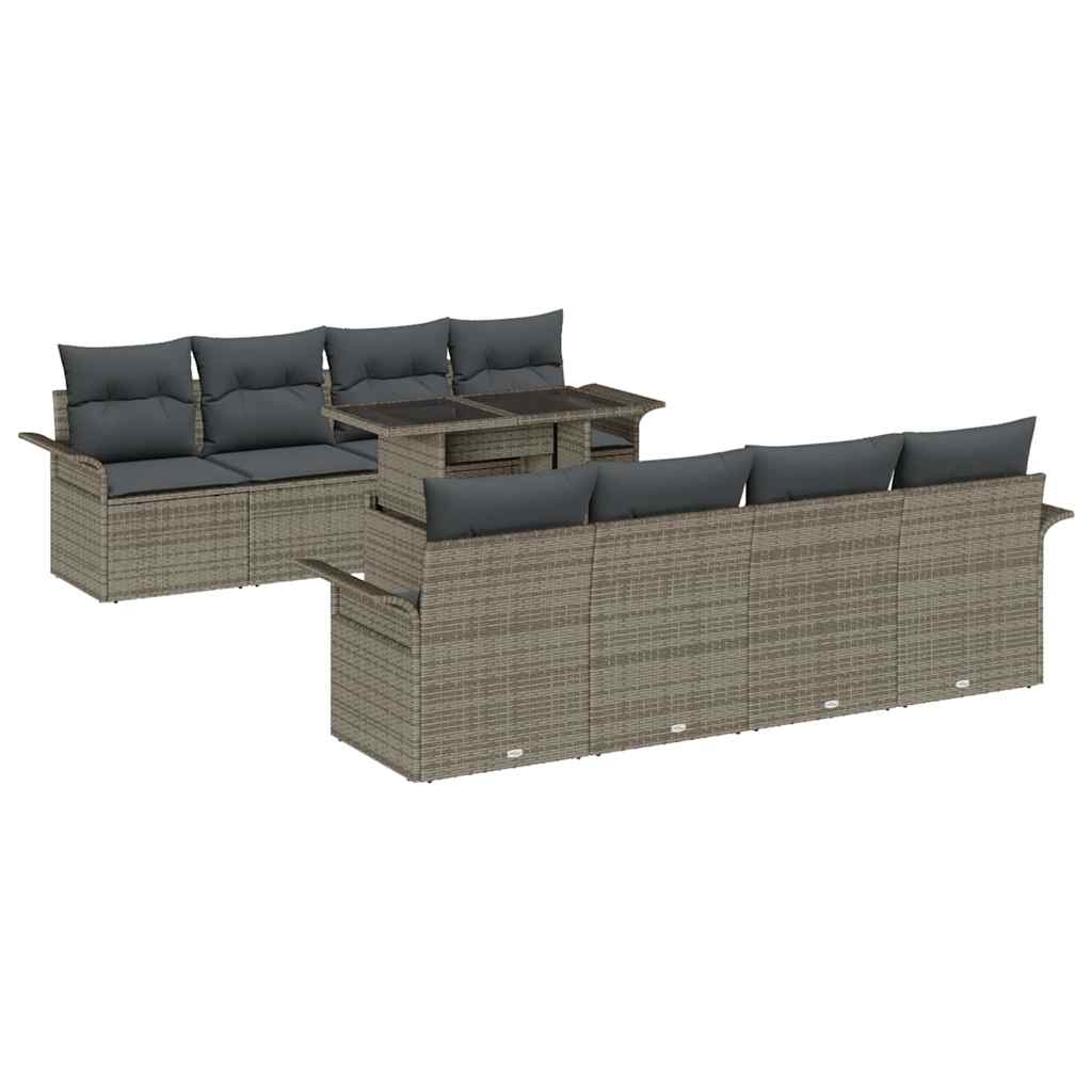 Garden Sofa Set with Cushion 9 pcs Grey Poly Rattan