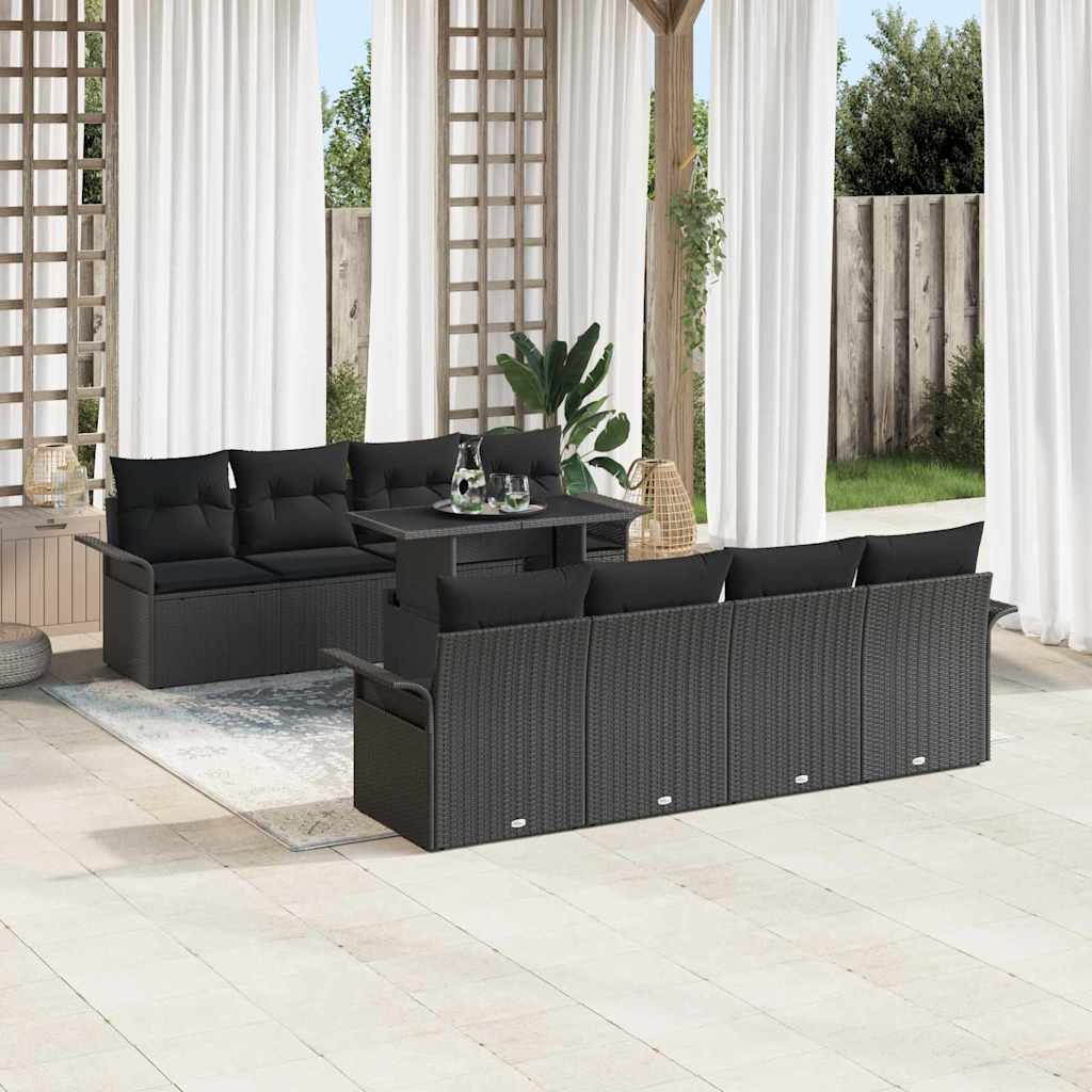 Garden Sofa Set with Cushion 9 pcs Black Poly Rattan