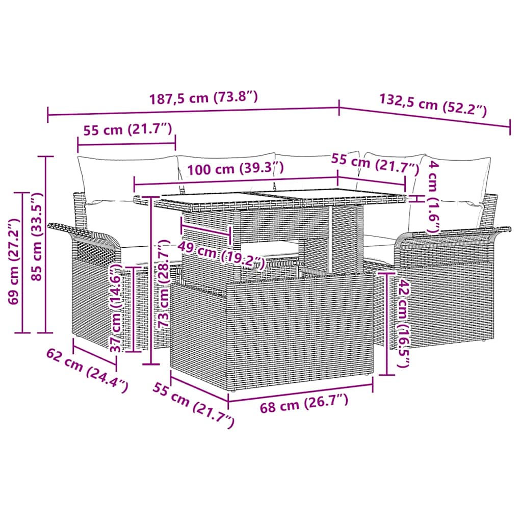 Garden Sofa Set with Cushion 5 pcs Grey Poly rattan