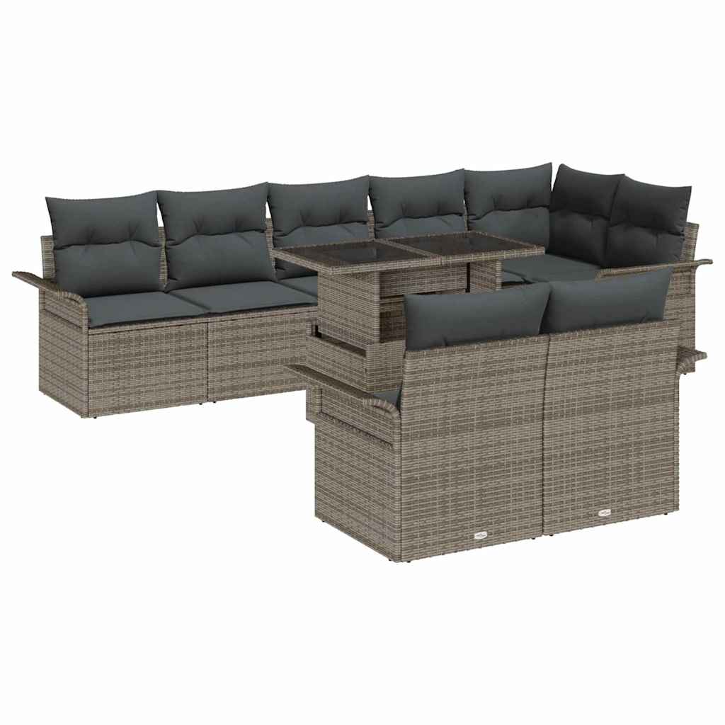 Garden Sofa Set with Cushion 9 pcs Grey Poly rattan