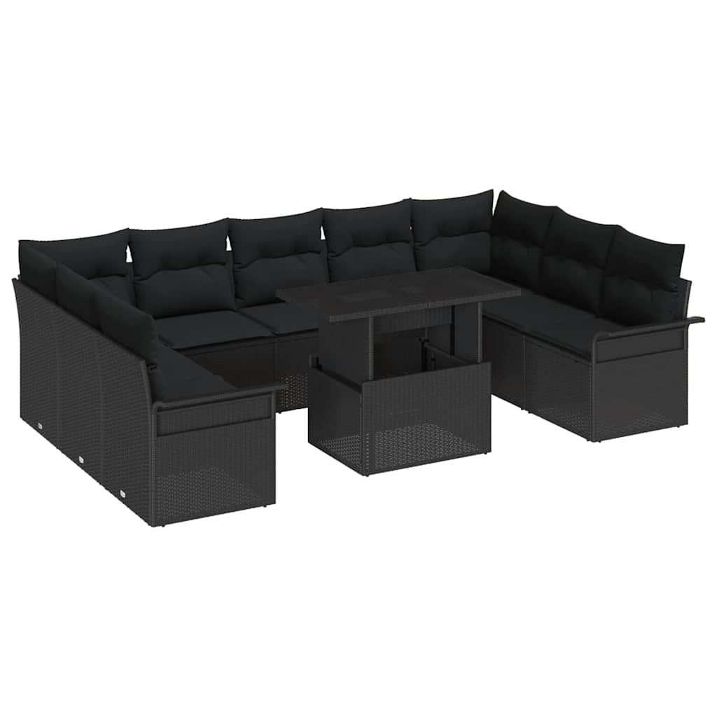 Garden Sofa Set with Cushion Manual 10 pcs Black Poly Rattan